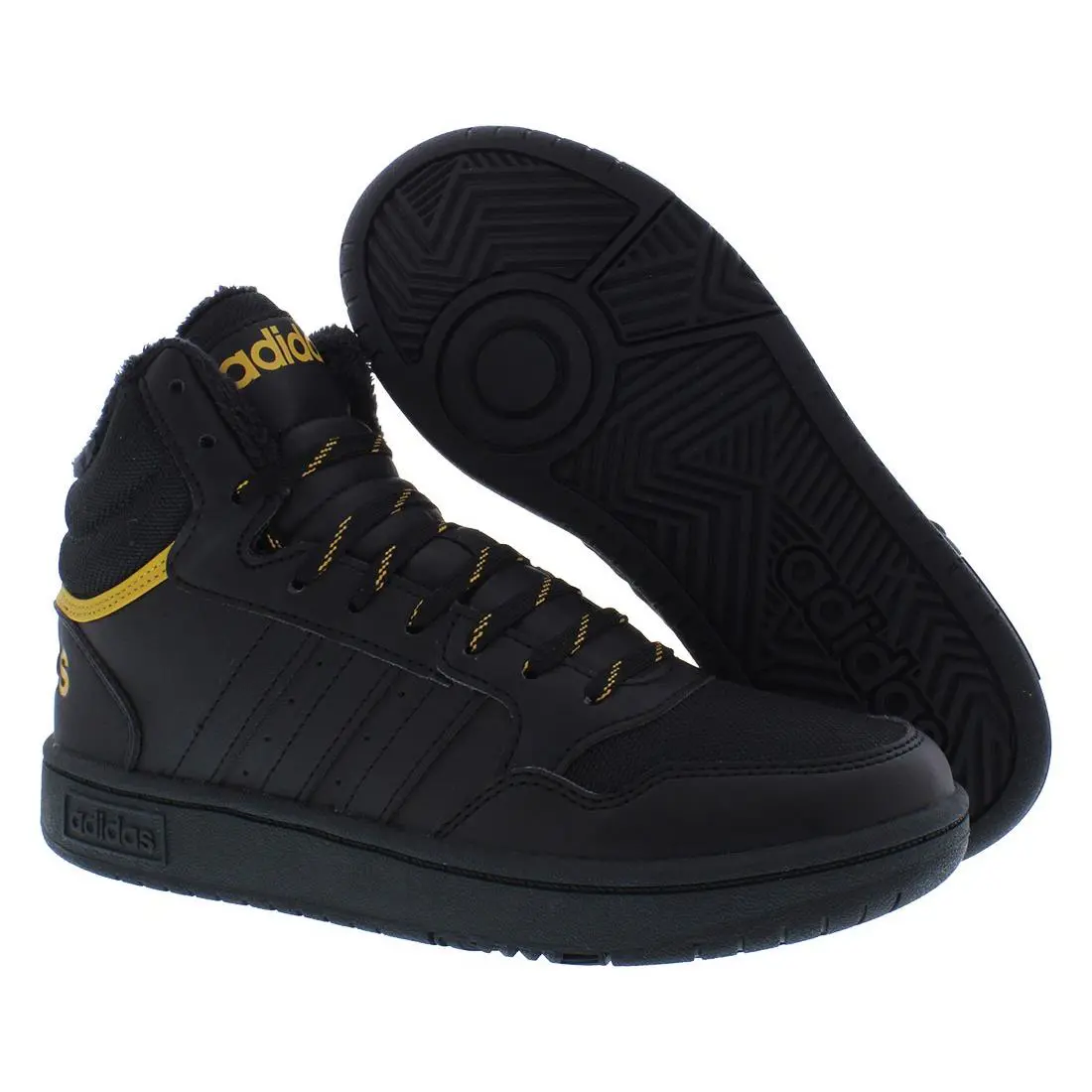 Adidas Hoops Mid 3.0 PS Boys Shoes Size 1 Color: Core Black/core - Core Black/Core Black/Preloved Yellow, Main: Black