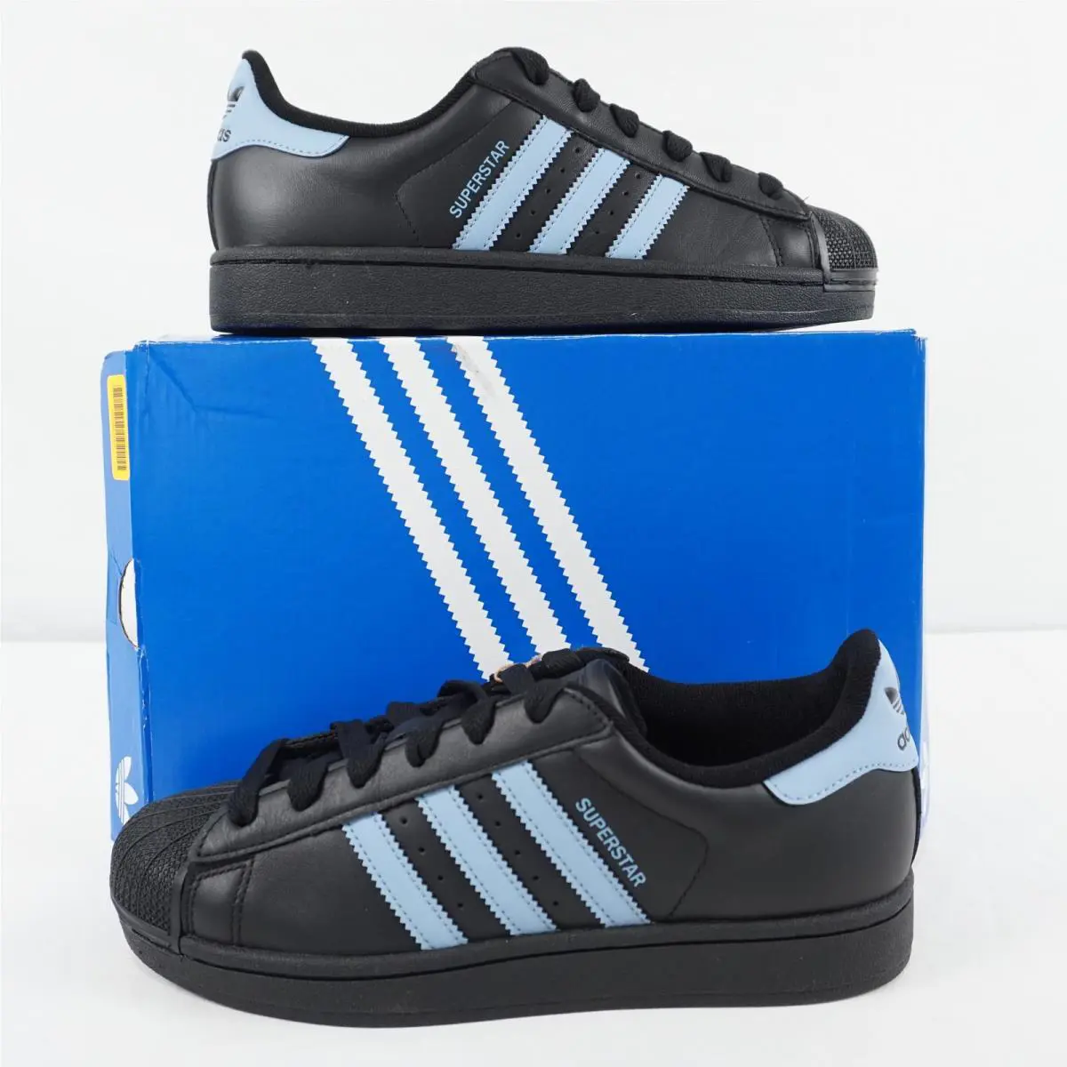 Adidas Superstar II Leather Sneaker In Black/ash Blue JS1338 Women`s Size 7