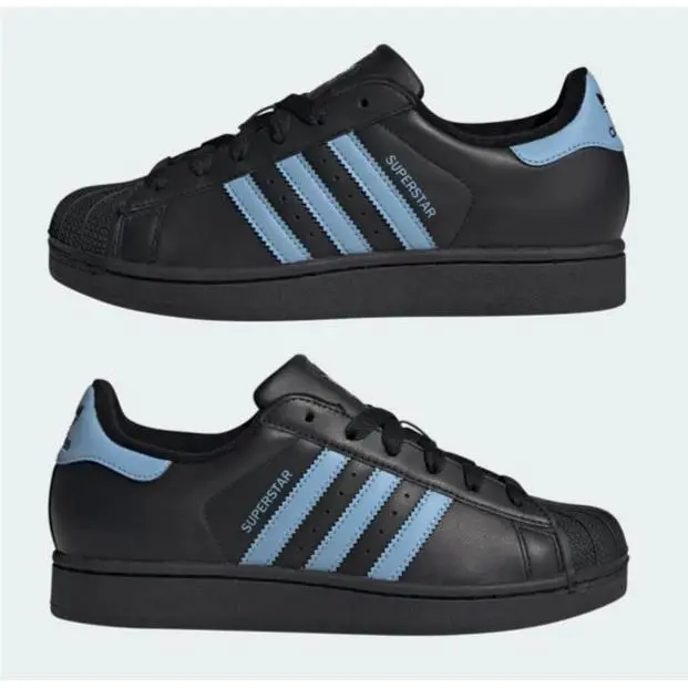 Adidas Women`s Superstar II Black - Ash Blue Shoes JS1338 Size 6.5