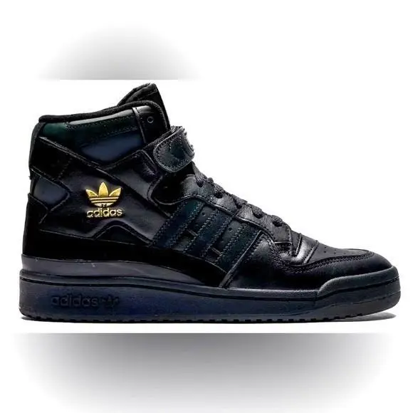 Adidas Forum 84 Hi Mens Black Gold Leather High Top Sneakers Shoes Size 8