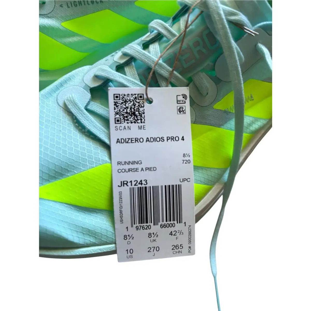 Adidas shoes - Adizero Adios Pro 4 - Adizero Adios Pro - JR1243 - Mint / Aqua / Neon Yellow (UPC: 0197620660001) 6