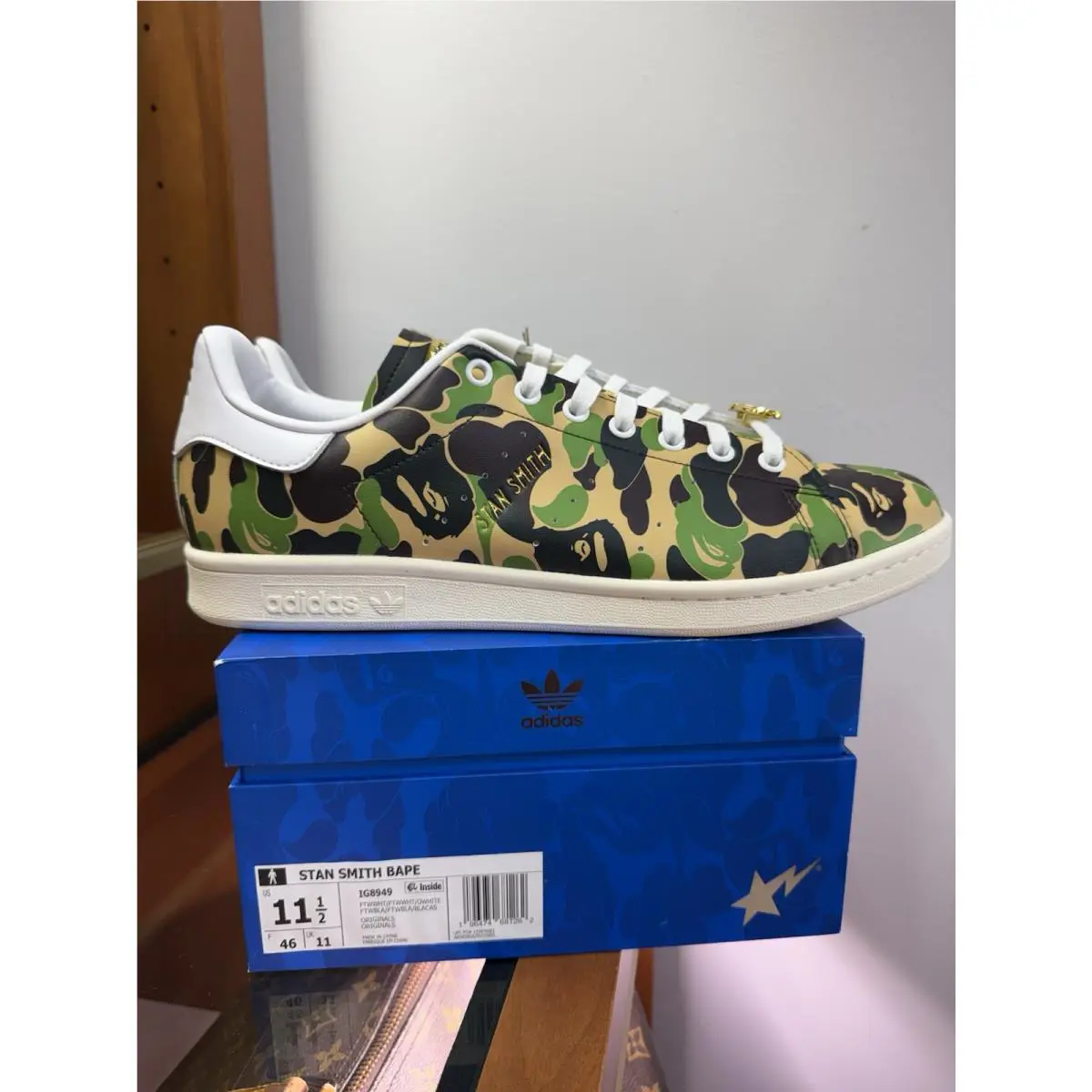 Adidas x Bape Stan Smith Cloud White IG8949 30th Anniversary Camo Green Sz 11.5