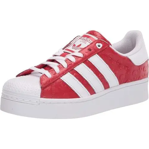 Adidas Superstar Red White Heart Embossed Platform Shoes Womens Sz 10.5 Rare
