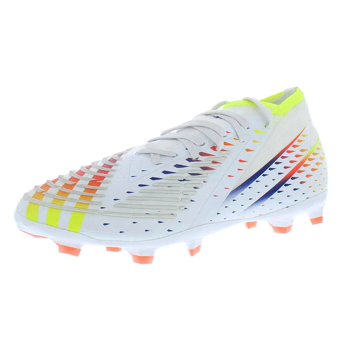 Adidas Predator Edge.2 Firm Ground Unisex Shoes Size 8.5 Color: Footwear - Footwear White/Solar Yellow/Power Blue, Main: White
