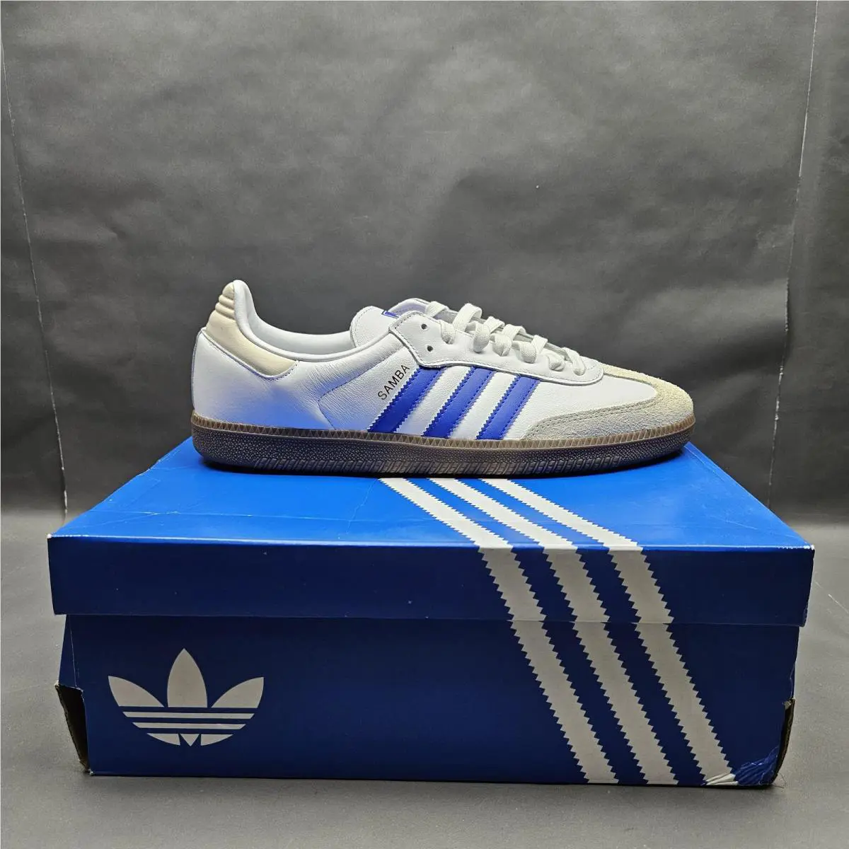 Adidas Samba OG Shoes Mens Size 11.5 White Blue Leather Soccer Sneakers JR0909