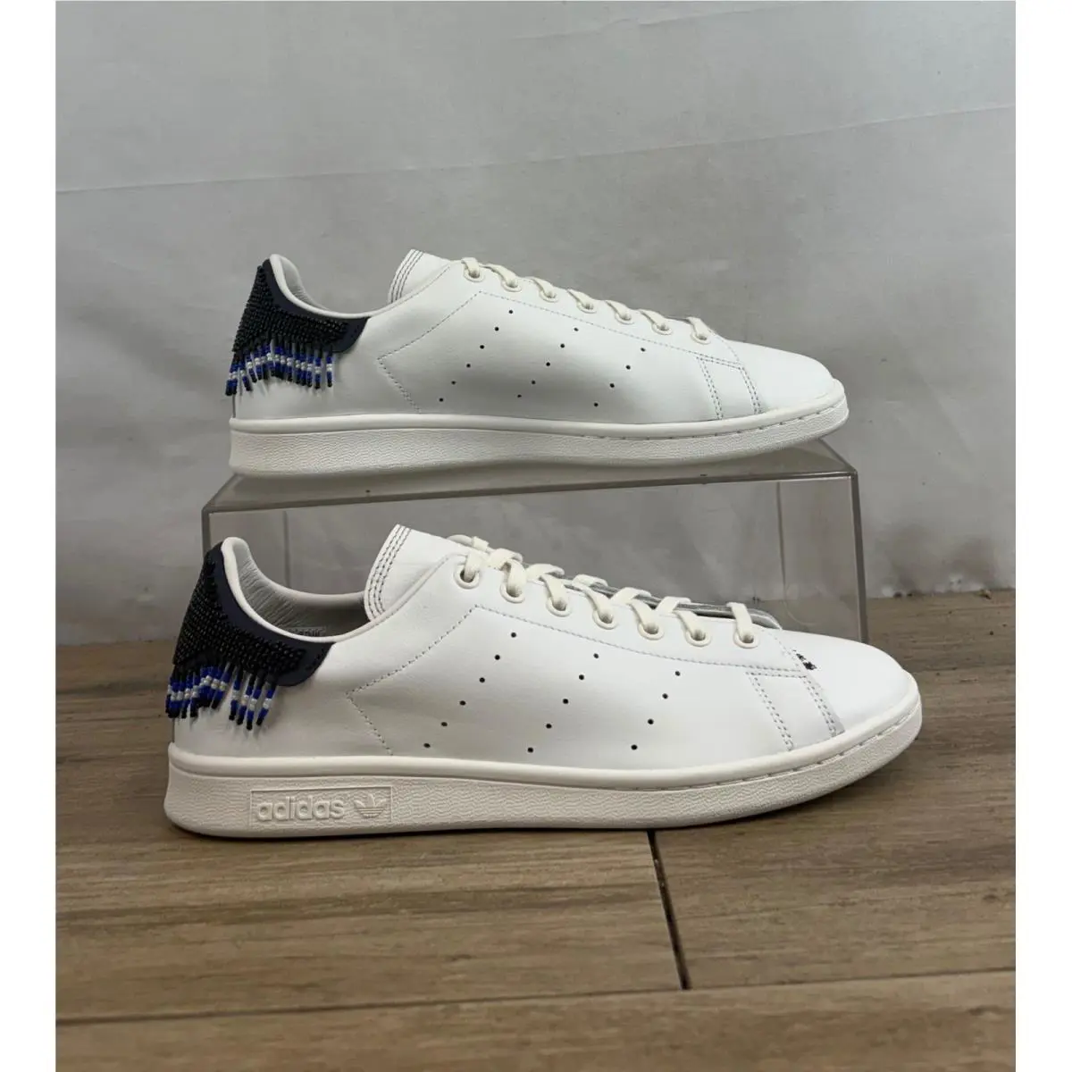 Adidas Stan Smith by EC White Blue Beaded Leather Sneakers Men US 105 EU 445