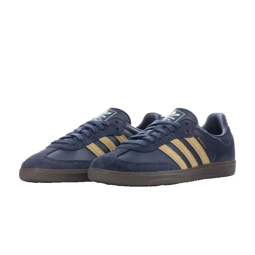 Adidas Samba OG LO Leather Sneaker Trainer Men Shoes Navy/gold/gum/ Size 7.5