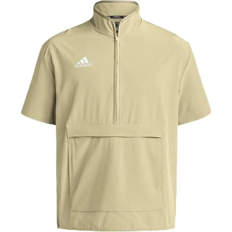 Men`s Coaches Short Sleeve Quarter Zip Woven Jacket Sand/white-s 2XL by Adidas