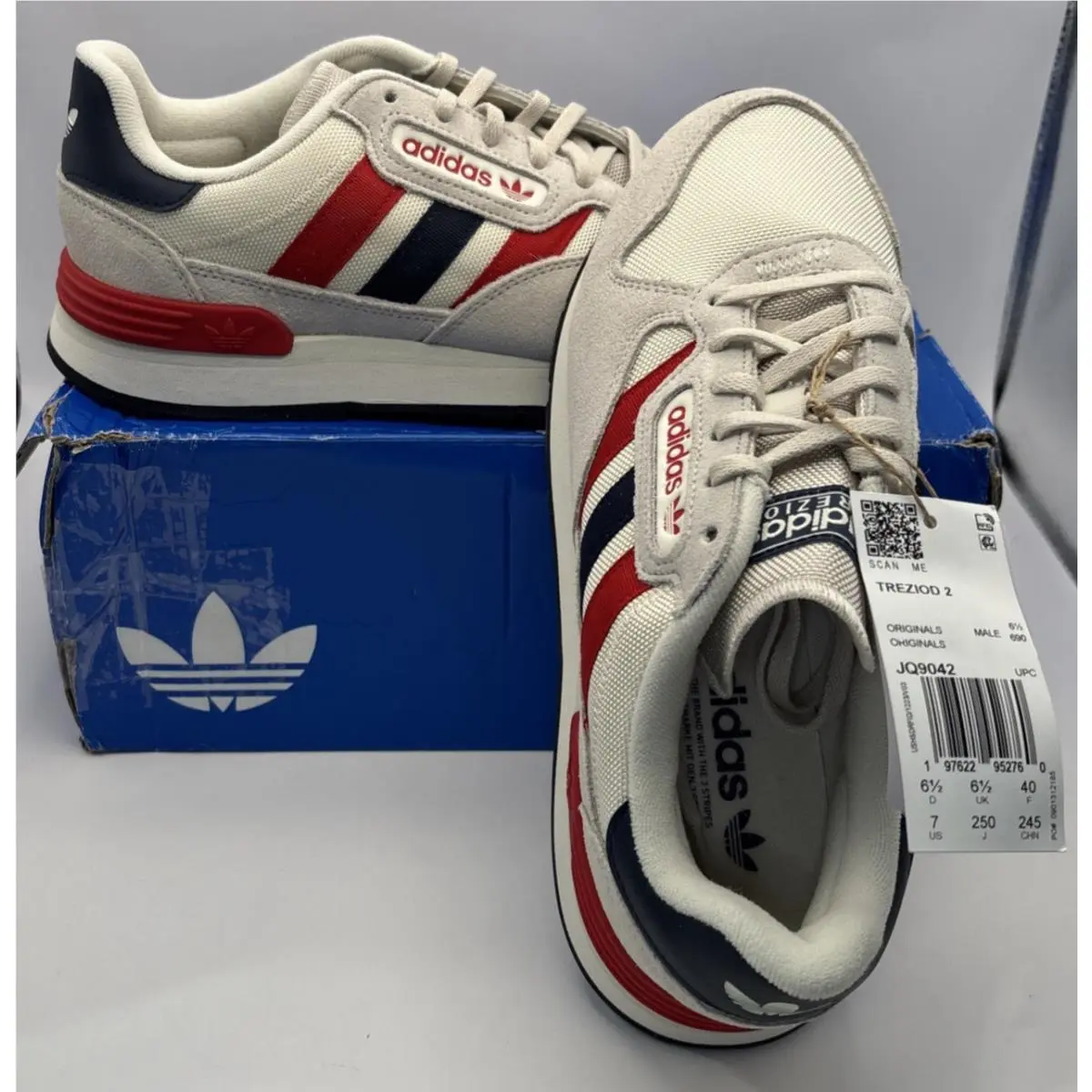 Adidas Treziod 2 Mens Size 7 Red White Blue Shoes Sneakers JQ9042 Damage Box