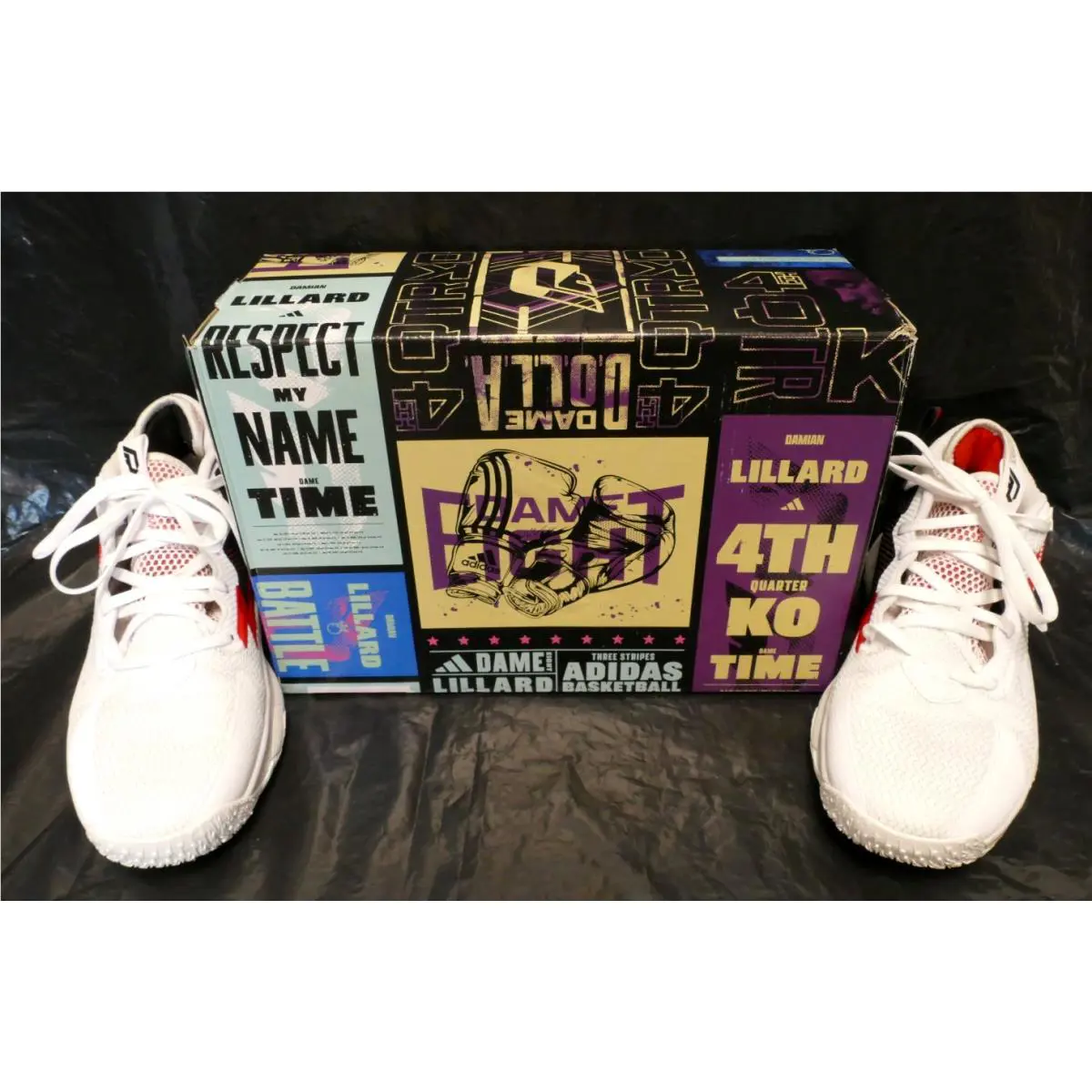 Adidas Dame 8 Men`s Basketball Shoes Size 10.5 GY0384 White White and Red Soles