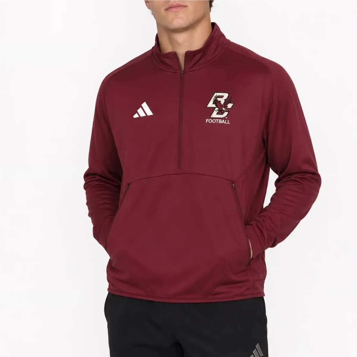 Adidas Boston College Eagles Football Sideline Knit 1/4 Zip Maroon Mens S