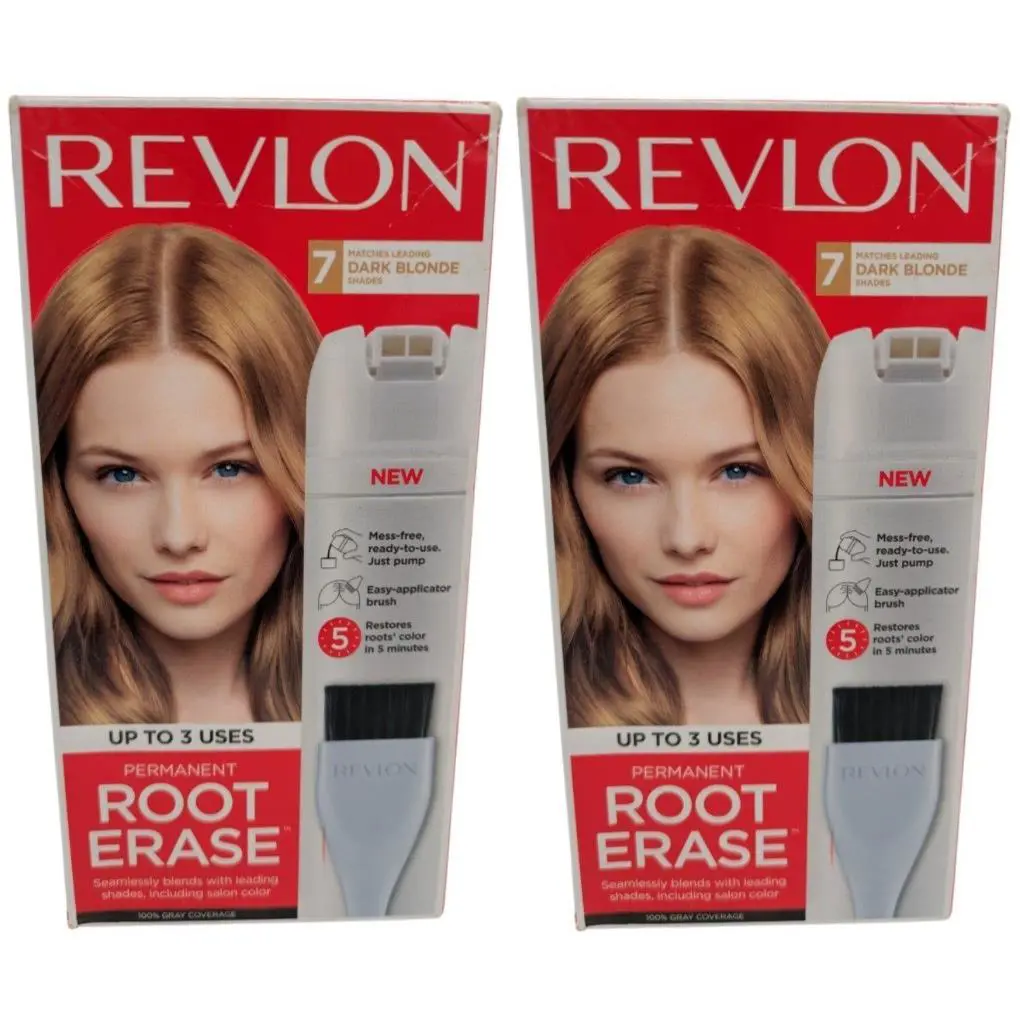 2 Revlon Root Erase 7 Dark Blonde Women`s Hair Color Cream Check Date Pic