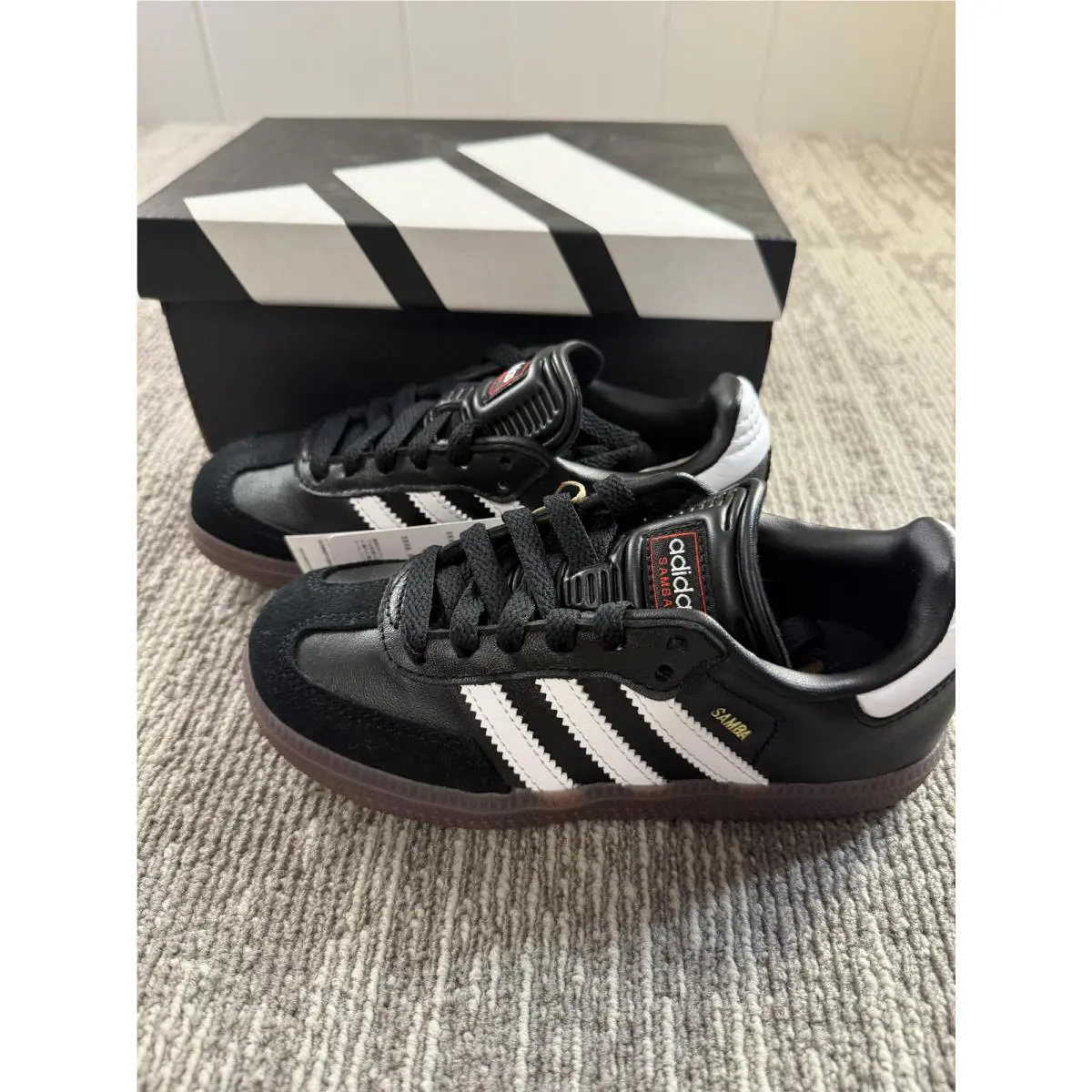 Adidas Samba J Shoes Kids Size 12.5K Black White Gum Soccer Sneakers IF1945
