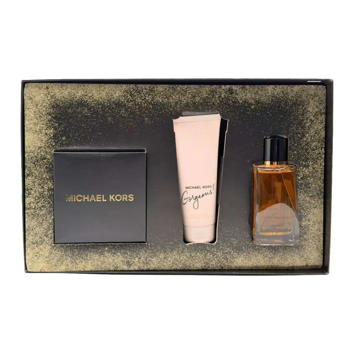 Michael Kors Gorgeous 3PC Set-3.4 oz Edp Spray+3.4 oz Body Lotion+purse