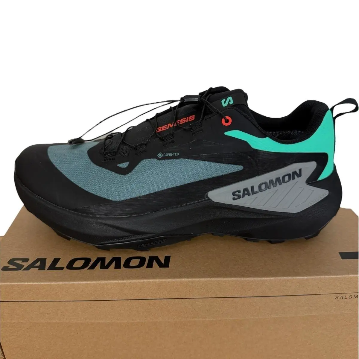Salomon Genesis Gtx Gore Tex Mens 8.5 Eur 42 Trail Running Shoes Black Gray