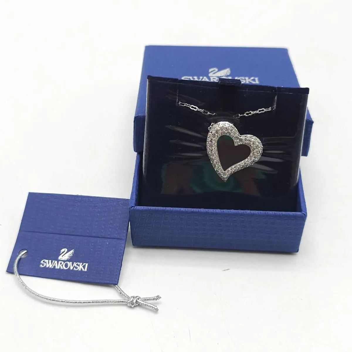 Swarovski Heart Memory Pendant Necklace with Crystals Silver Tone Cha