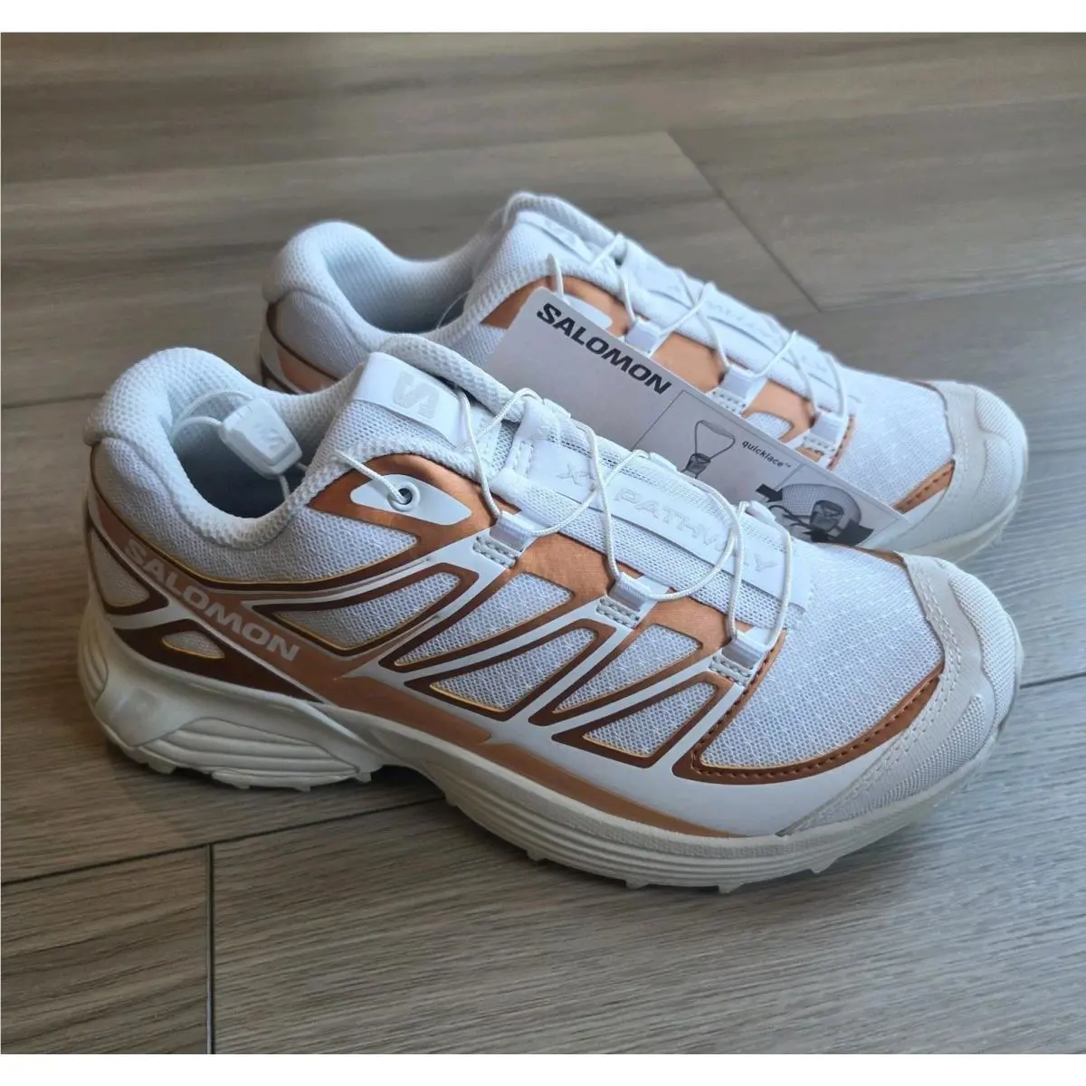 Salomon XT Pathway Metallic Trail Shoes Women’s 6 Men’s 5 White Copper