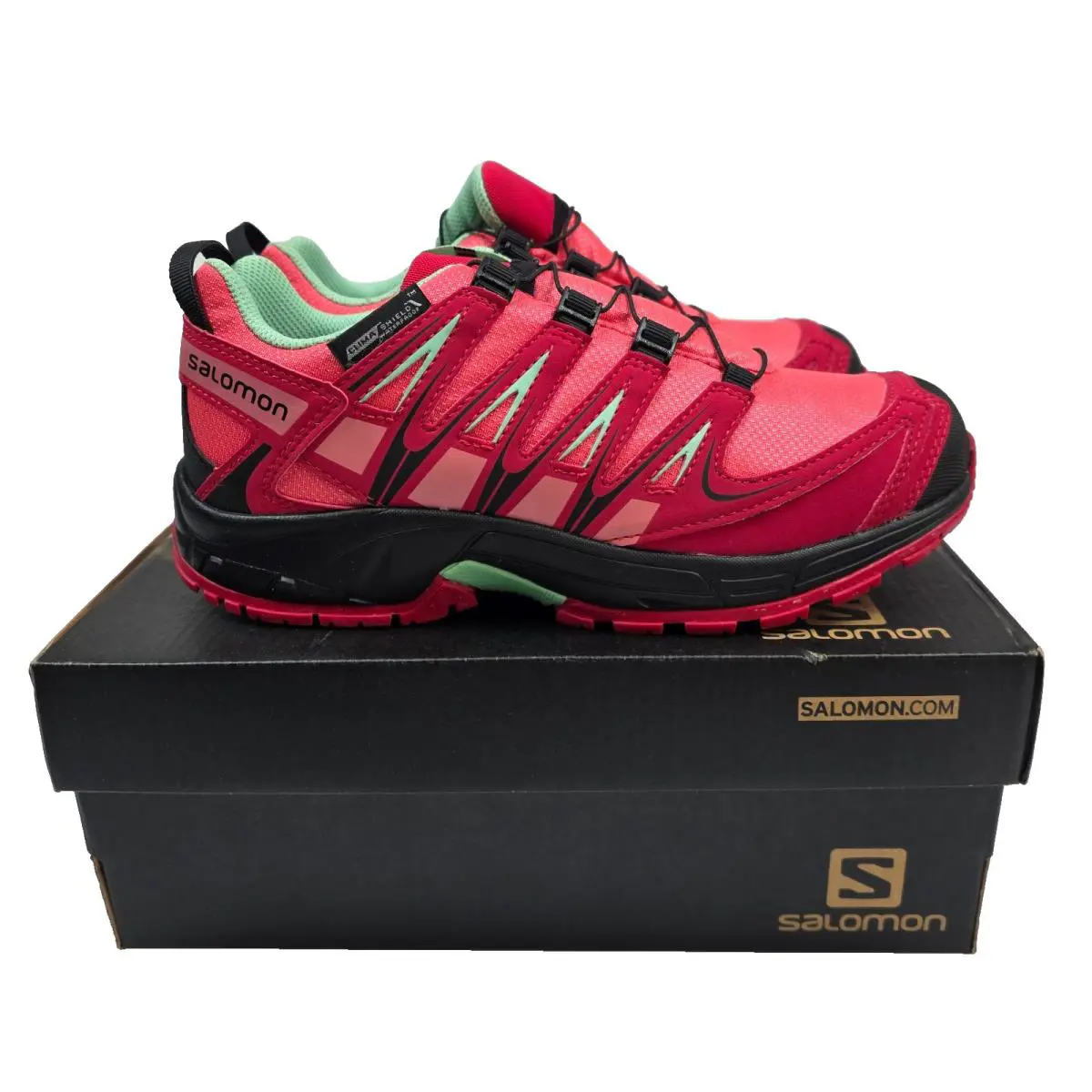 Salomon XA Pro 3D Cswp J Hiking Waterproof Sneaker Pink Green Girl`s 4