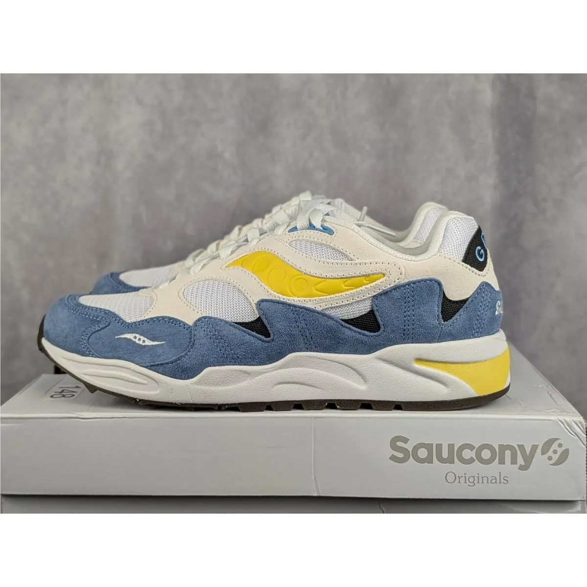 Saucony Grid Shadow 2 Mens Sneakers White Blue Yellow S70772-8 Size 11