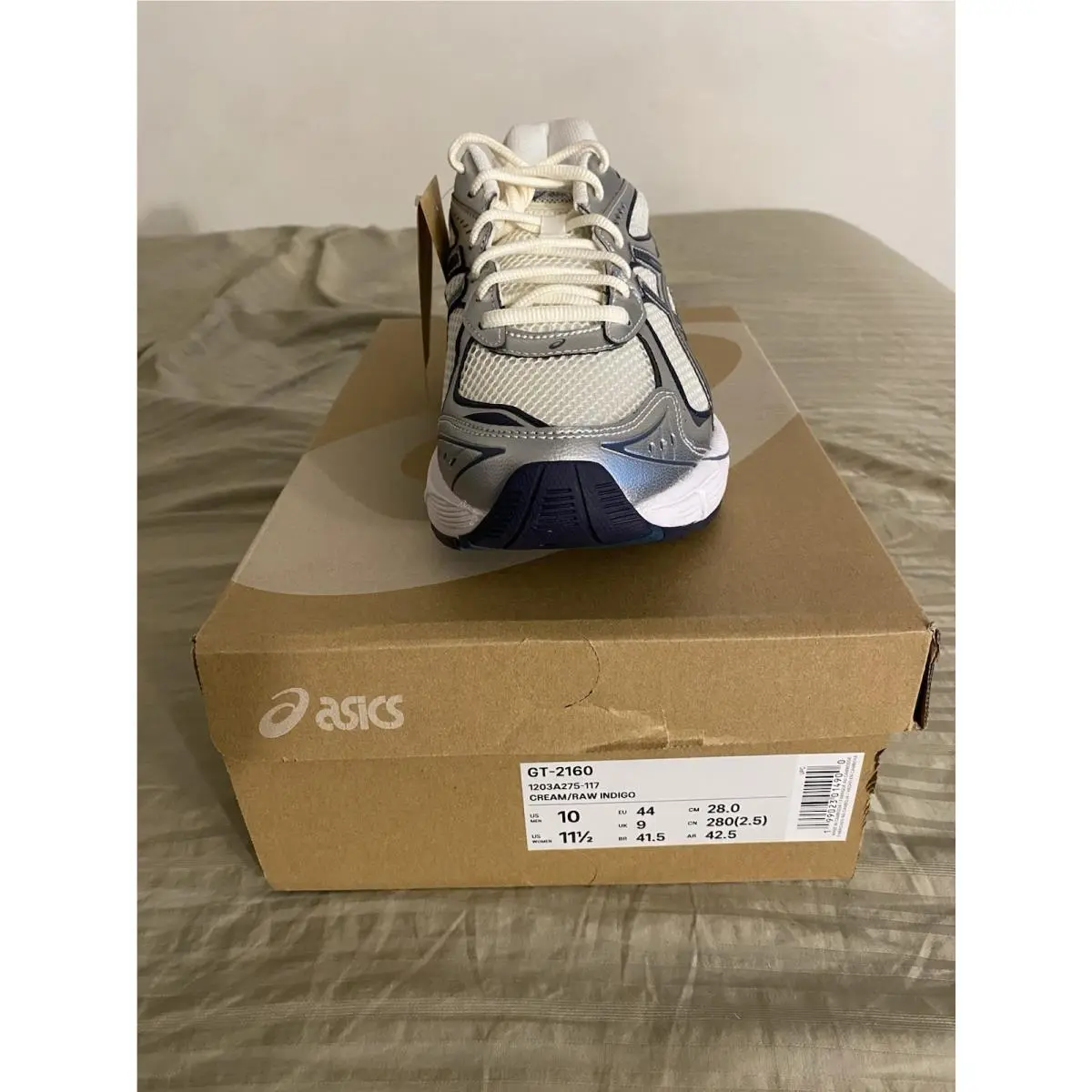 Asics Gel-2160 Cream/raw Indigo Blue Mesh Running Sneakers Men`s Size 10