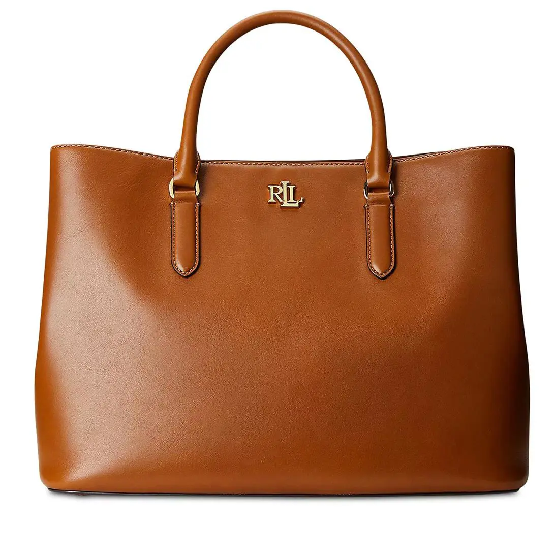 Ralph Lauren Full-grain Leather Large Marcy Satchel Bag :lauren Tan