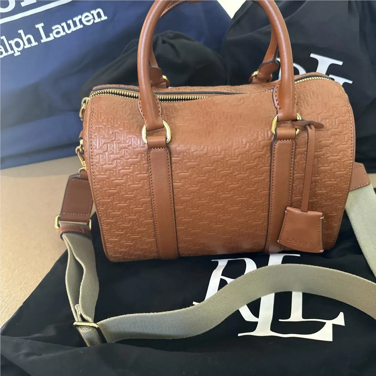 Lauren Ralph Lauren Debossed Leather Medium Kaden Satchel Brown Bag