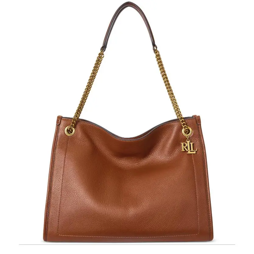 Ralph Lauren Pebbled Leather Large Bradley Tote Bag Lauren Tan