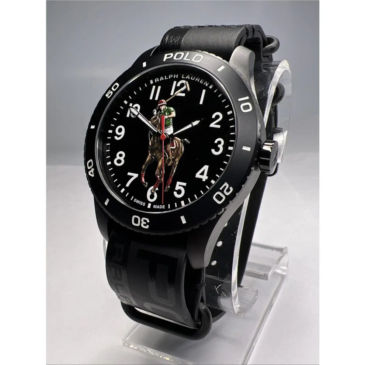 Ralph Lauren Polo Pony Player 42mm Black Dial Pvd Steel Watch w/ Box Papers