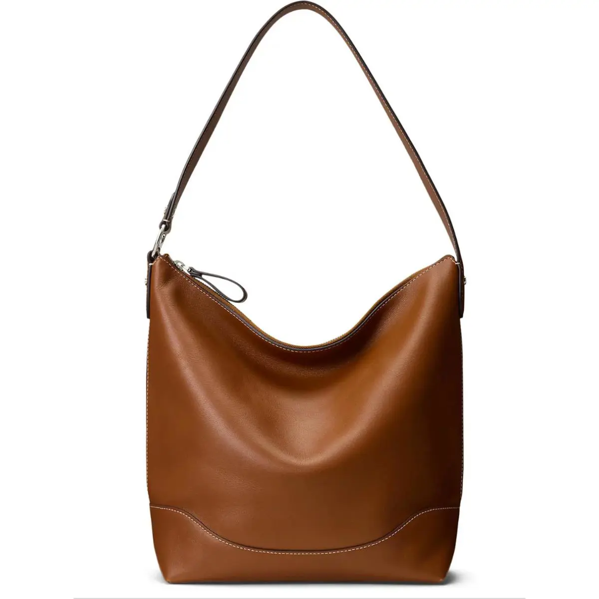 Ralph Lauren Large Smooth Leather Tasha Bucket Bag Lauren Tan