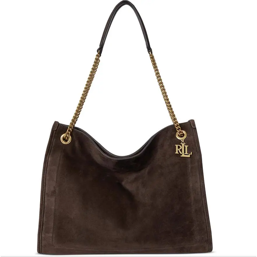 Ralph Lauren Suede Large Bradley Shopper Tote Bag Dark Hickory