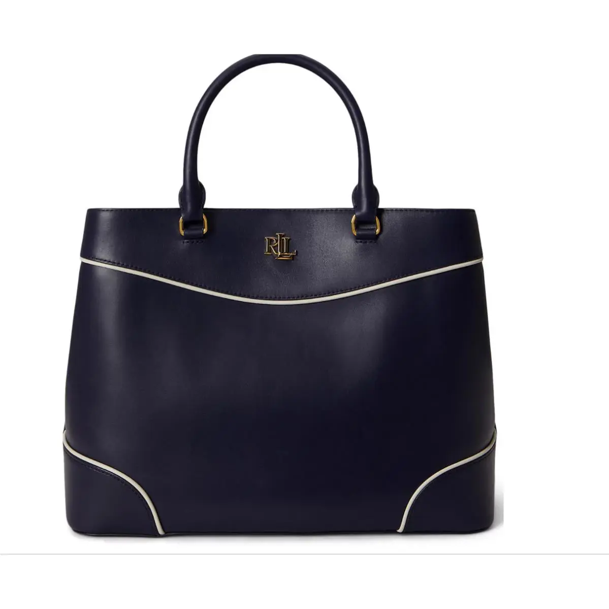 Ralph Lauren Full-grain Leather Large Marcy Satchel Bag Navy/white