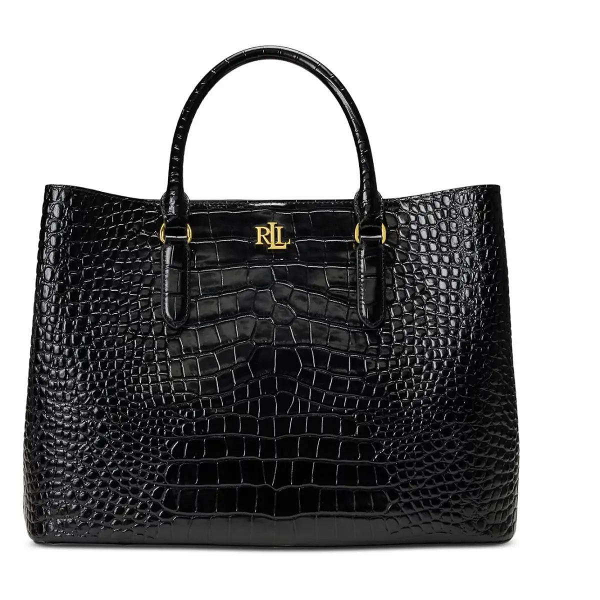 Ralph Lauren Large Embossed Leather Satchel Refined Black