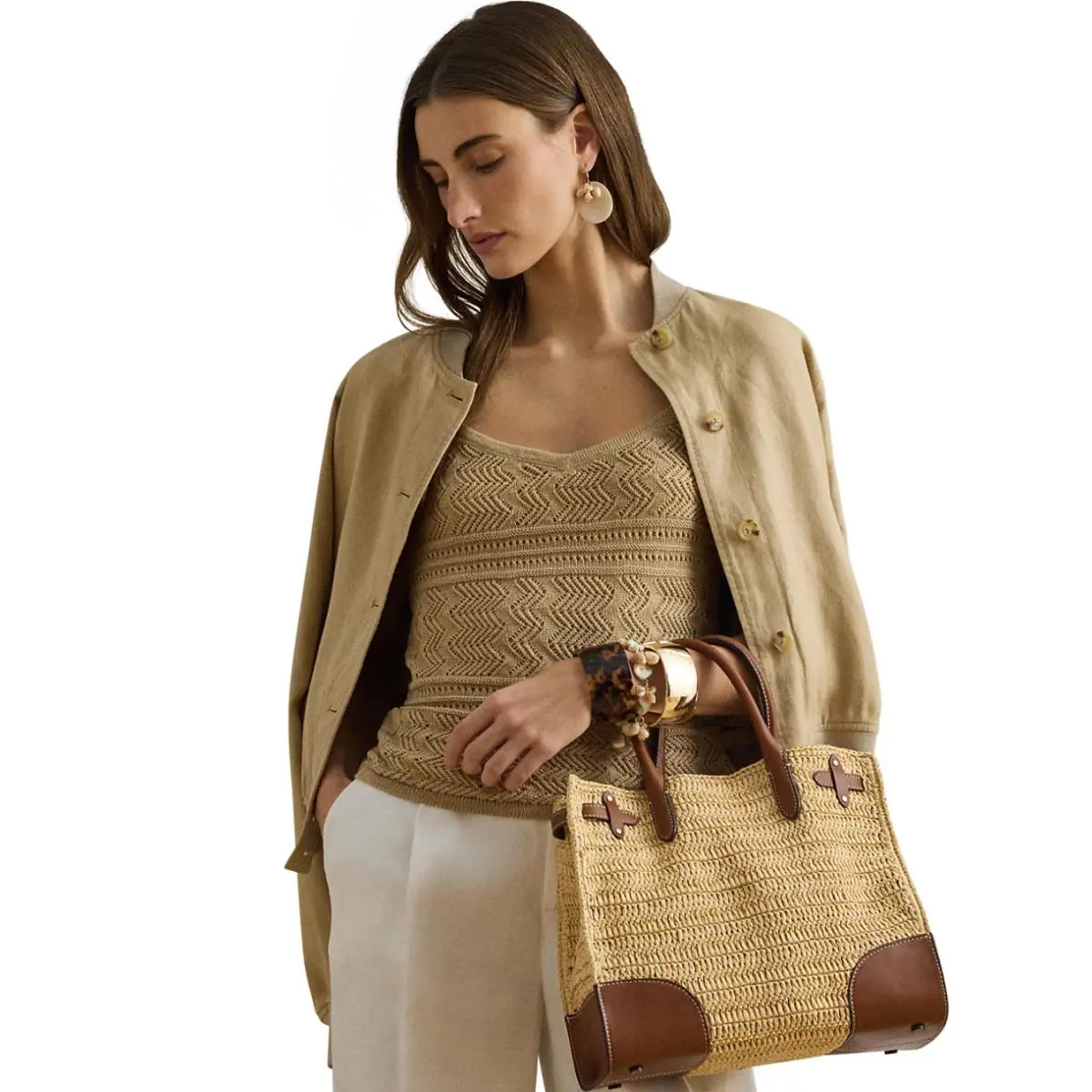 Ralph Lauren Woven Straw Medium Devyn Tote Bag