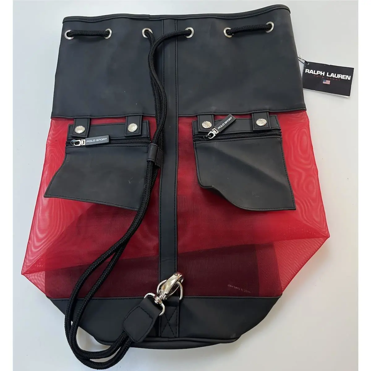 Vintage Ralph Lauren Drawstring Bag Backpack Red Sr-odkr Polo Sport
