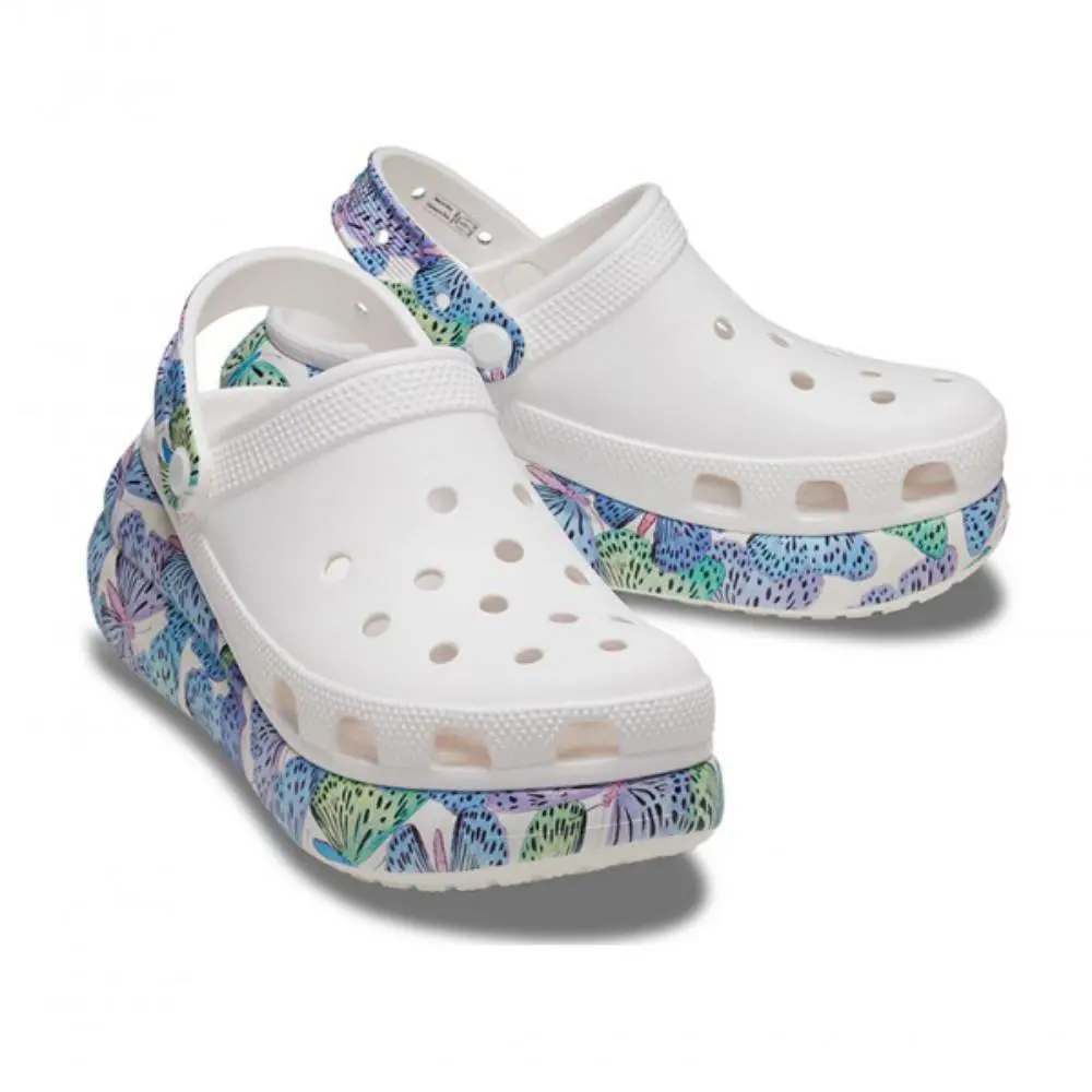 Crocs Crush Butterfly 208258-94S Clog Men`s 12 White Multi Comfort Shoes JAX1182 - White