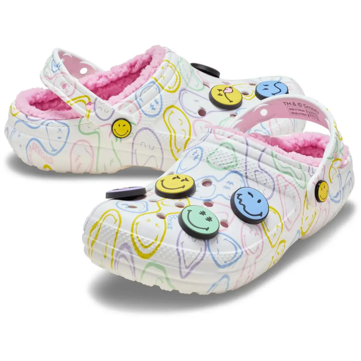 Crocs Smiley Classic Lined 211696-90H Clogs Men`s 12 White Casual Shoes JAX1208
