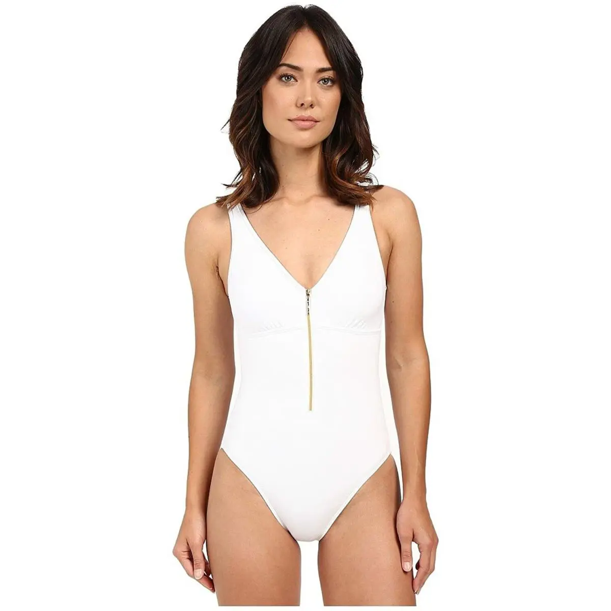 Ralph Lauren White Beach Club Over The Shoulder 1 Piece Swimsuit Size 10 L26522