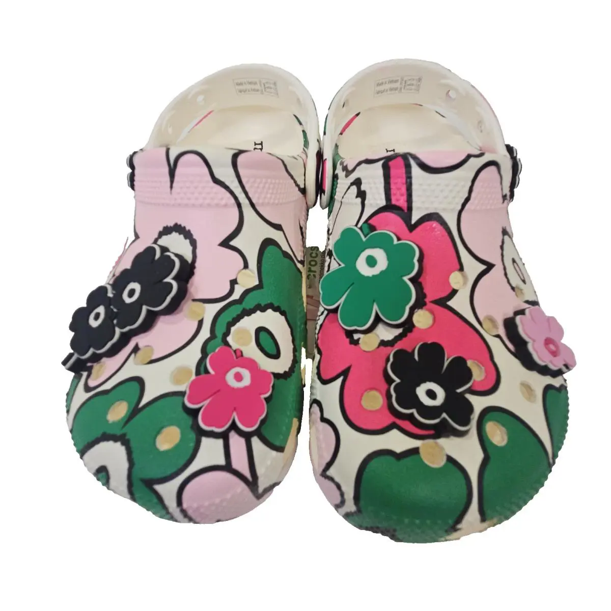Crocs X Marimekko Classic Clog Sizes Womens 6 Green Pink Flowers Jibbitz