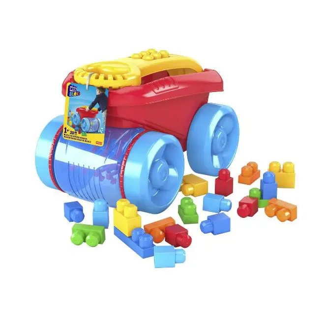 Mega Bloks Fisher-price Blue Block Scooping Wagon Building Toy Toddler 21 Pcs