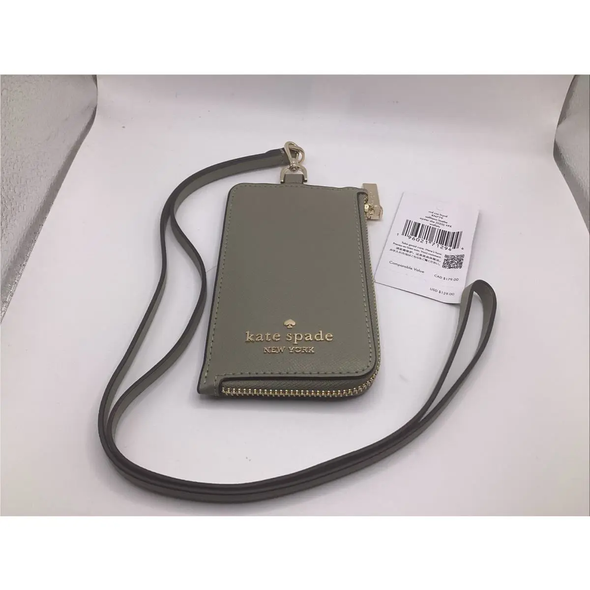 New /tag Kate Spade Saffiano Leather Card Case Wallet W/ Lanyard Oyster KN779