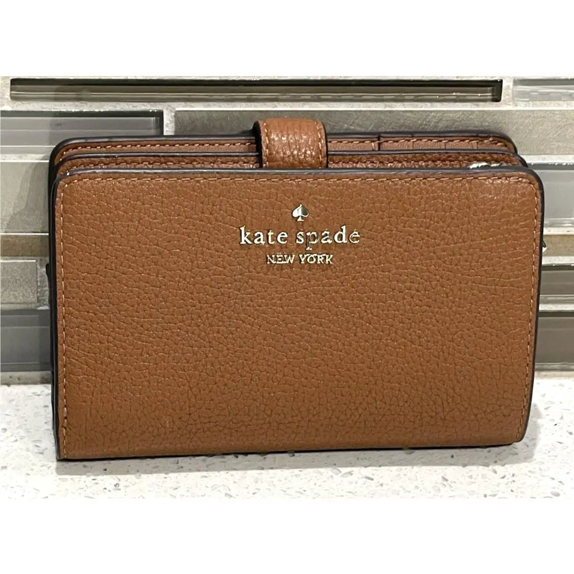 Kate Spade Leila Medium Leather Wallet Card Case Holder ID Coin Ginger Brown