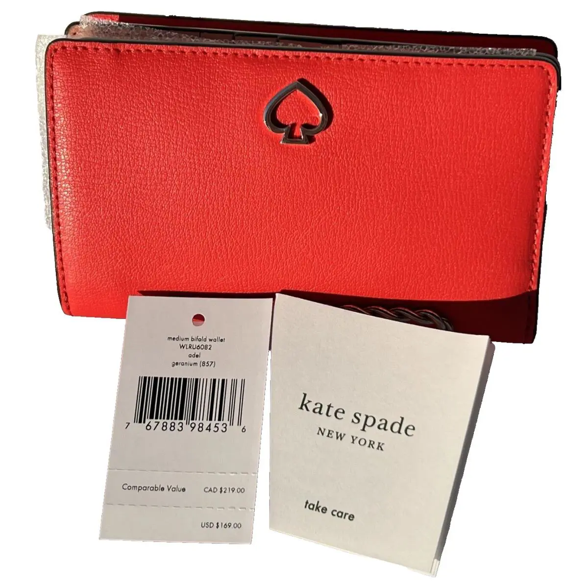 Kate Spade-adel-geranium Red Leather-medium Bifold Wallet-new W/tags-msrp