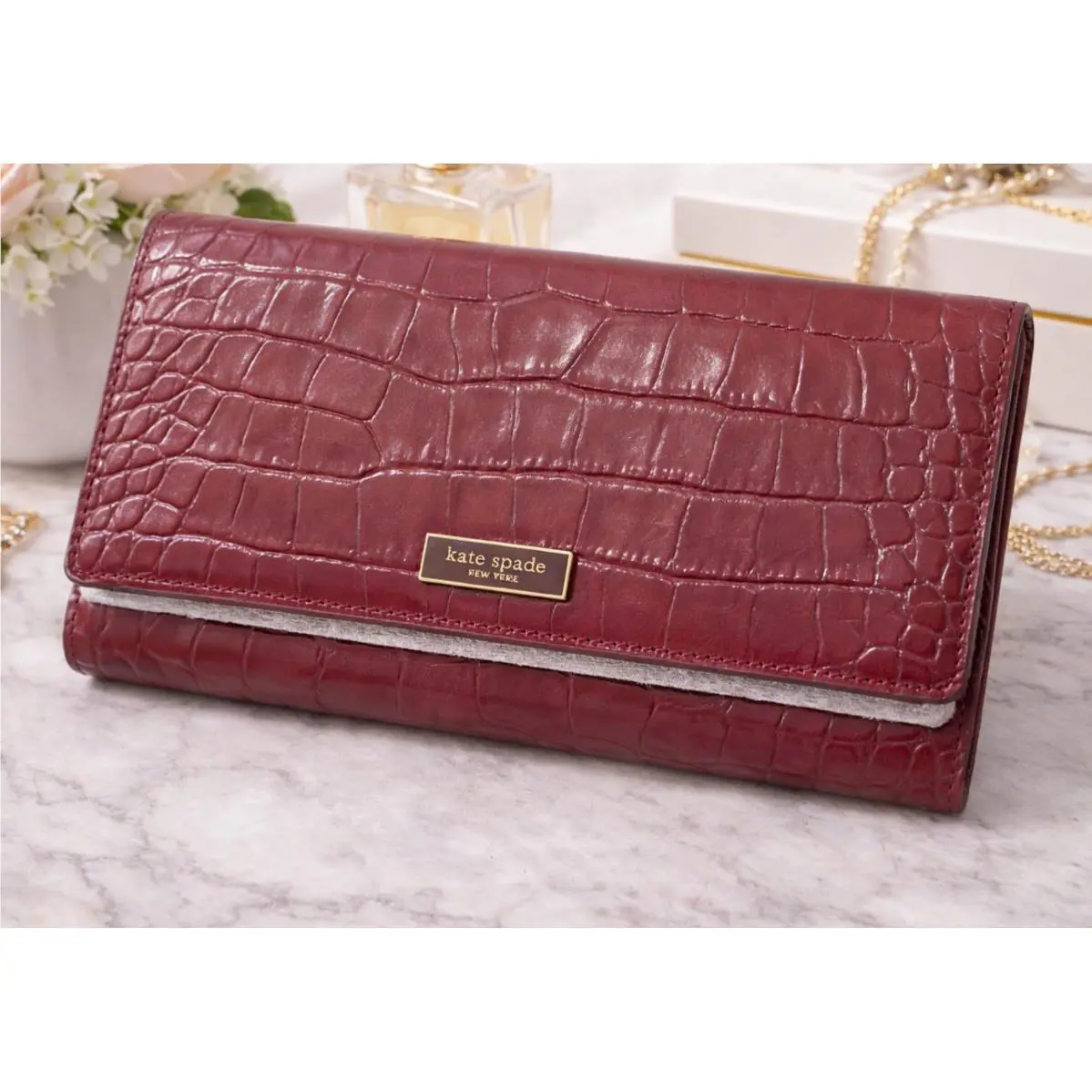Kate Spade New York Bristol Drive Croc Phoenix Wallet Black Cherry New