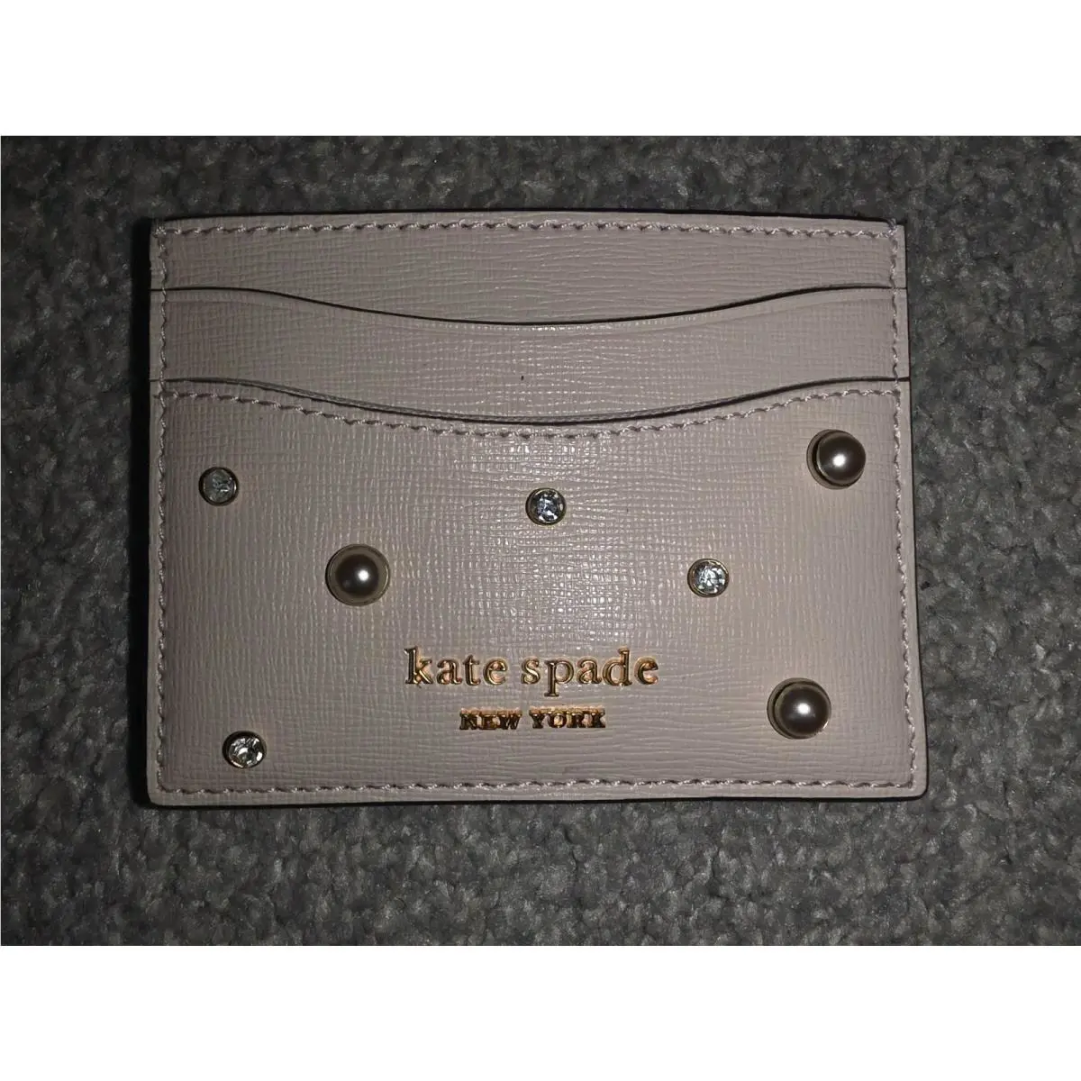 Kate Spade - Pearl Embellshed Card Case - Saffiano Leather - Pink
