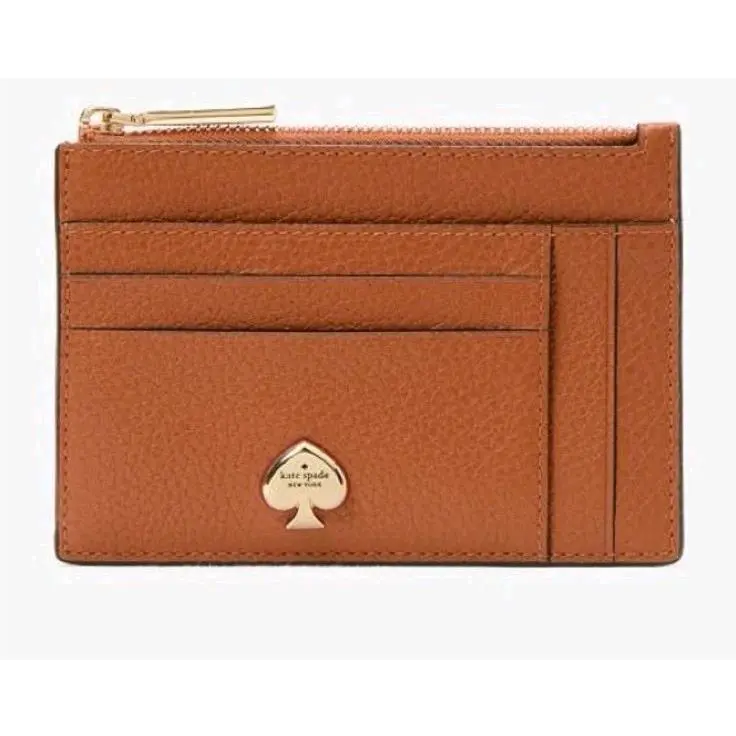 Kate Spade Kayla Large Slim Gingerbread Pebbled Leather Zip Card Case Wallet
