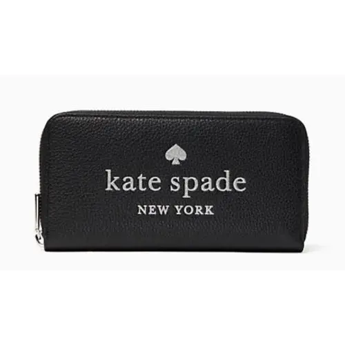 Kate Spade Glitter Embossed Pebble Leather Black Large Continental Wallet