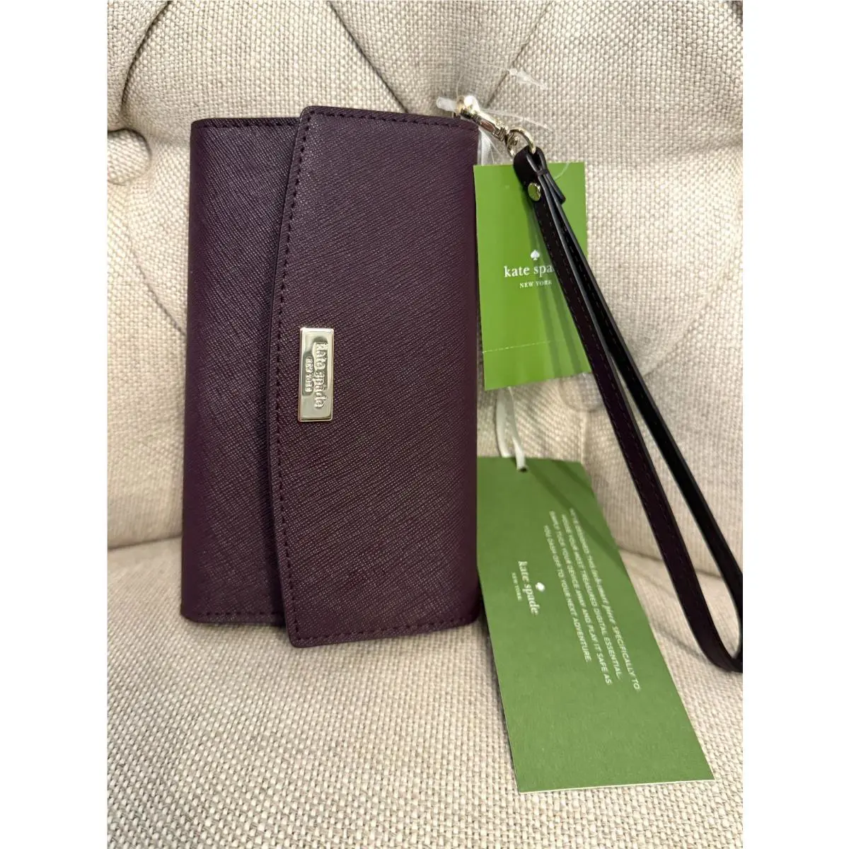 New Kate Spade Laurel Way Saffiano Leather Wristlet Wallet Mahogany Purple