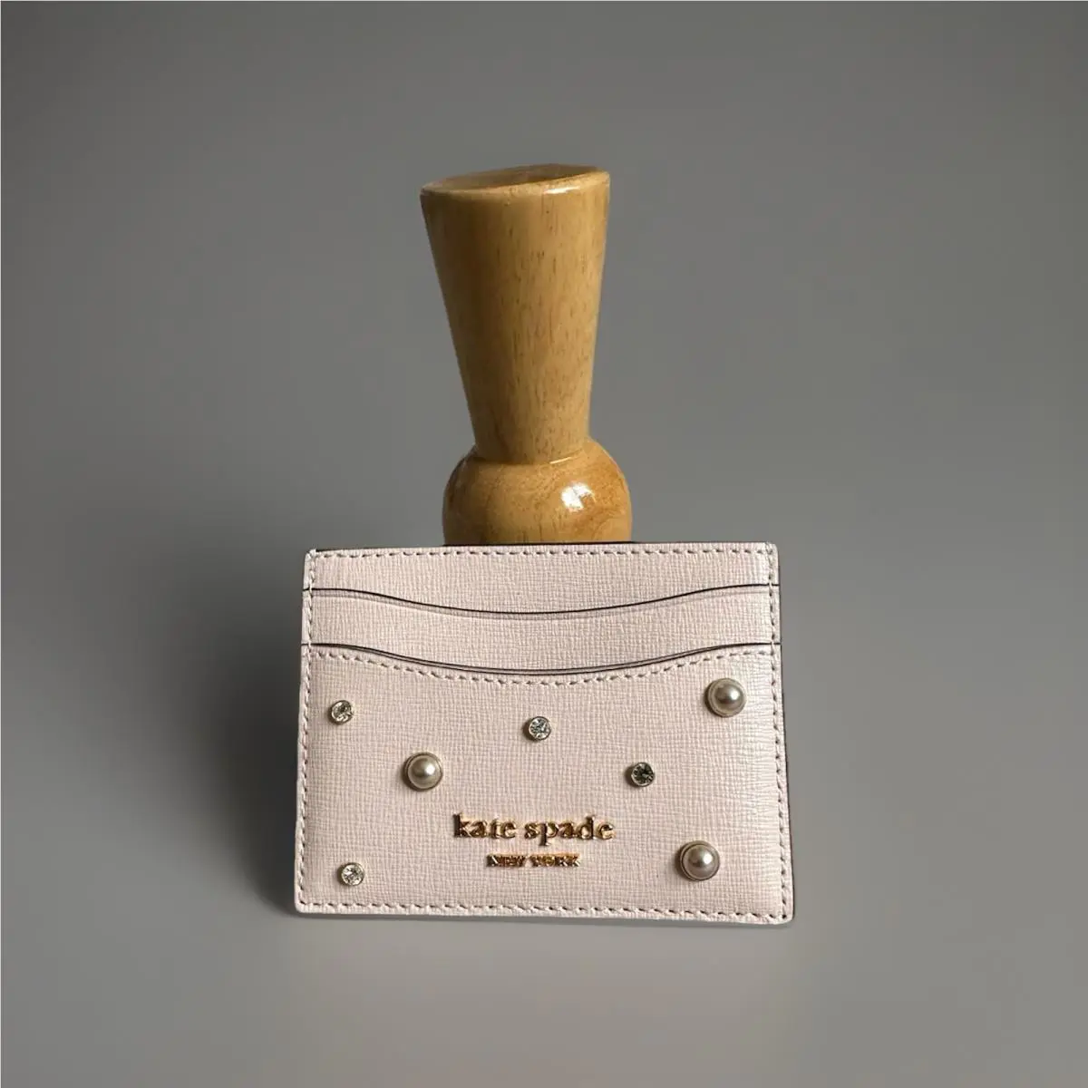 Kate Spade Purl Embellished Saffiano Leather Card Case Pale Dogwood