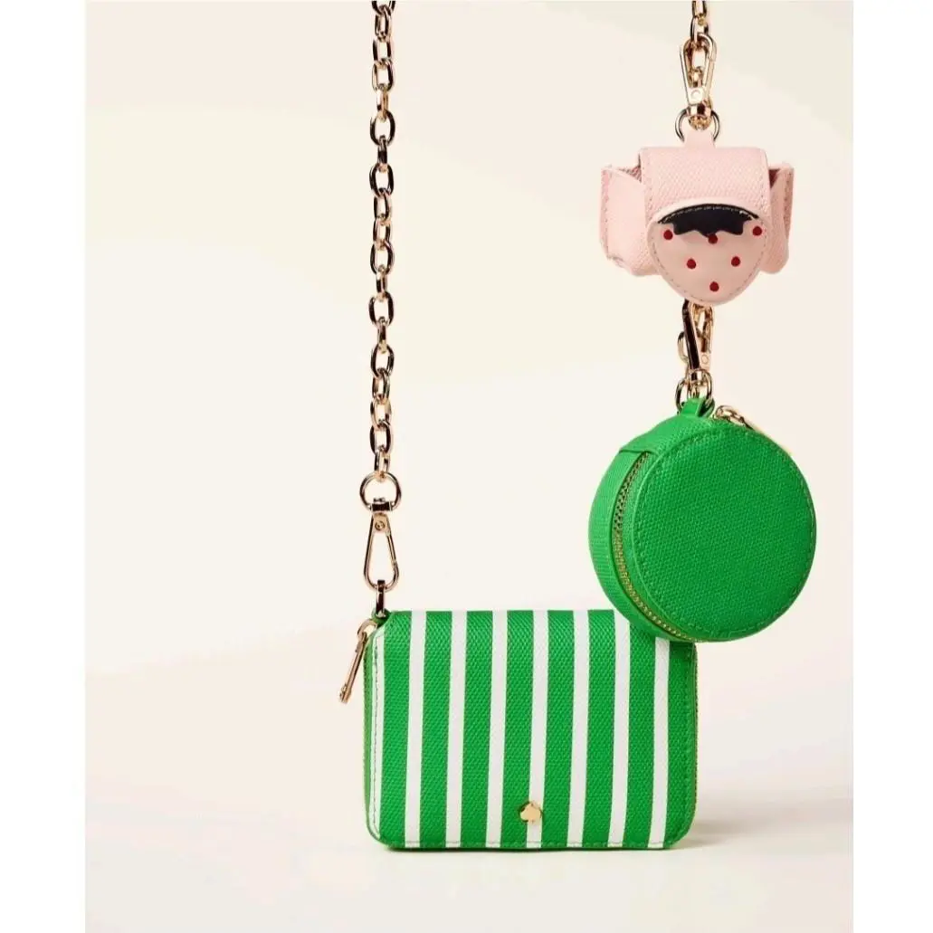Kate Spade New York Xtarget Airpods Pro Case Wallet Chain Set Green White Stripe