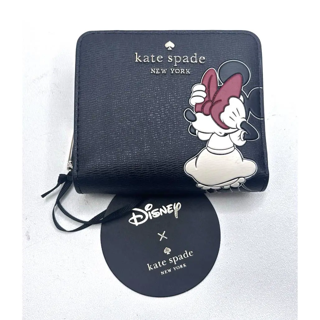 Kate Spade Disney x Wallet Womens Black Minnie Mouse Bifold Zip Card Case Small